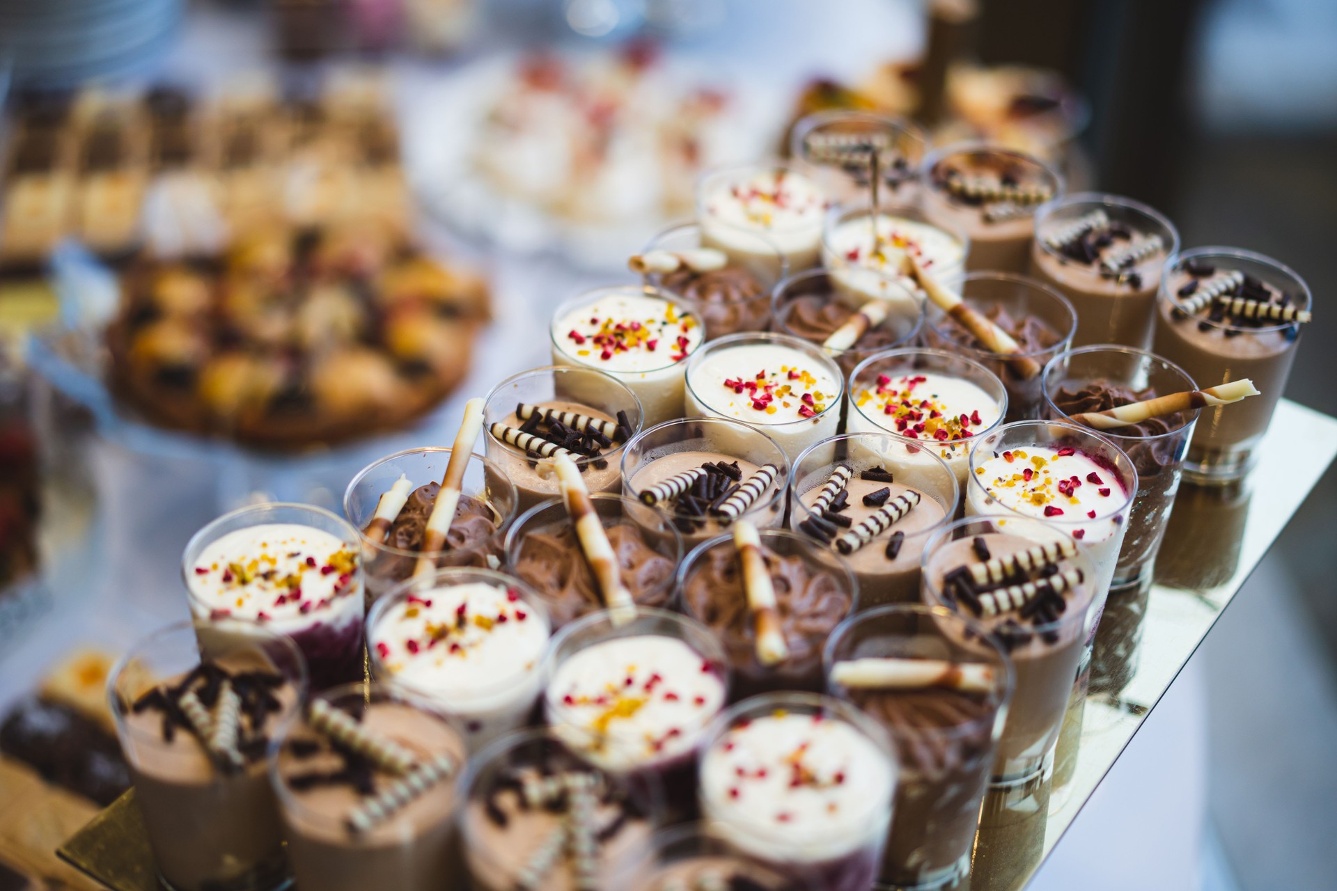 Delicious wedding reception candy bar dessert table